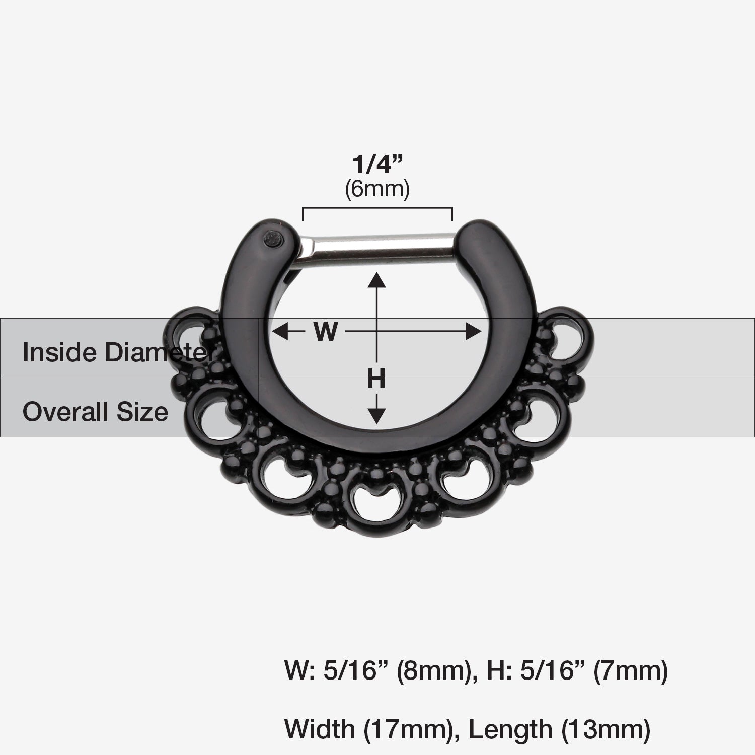Detail View 1 of Colorline Majestic Filigree Septum Clicker-Black