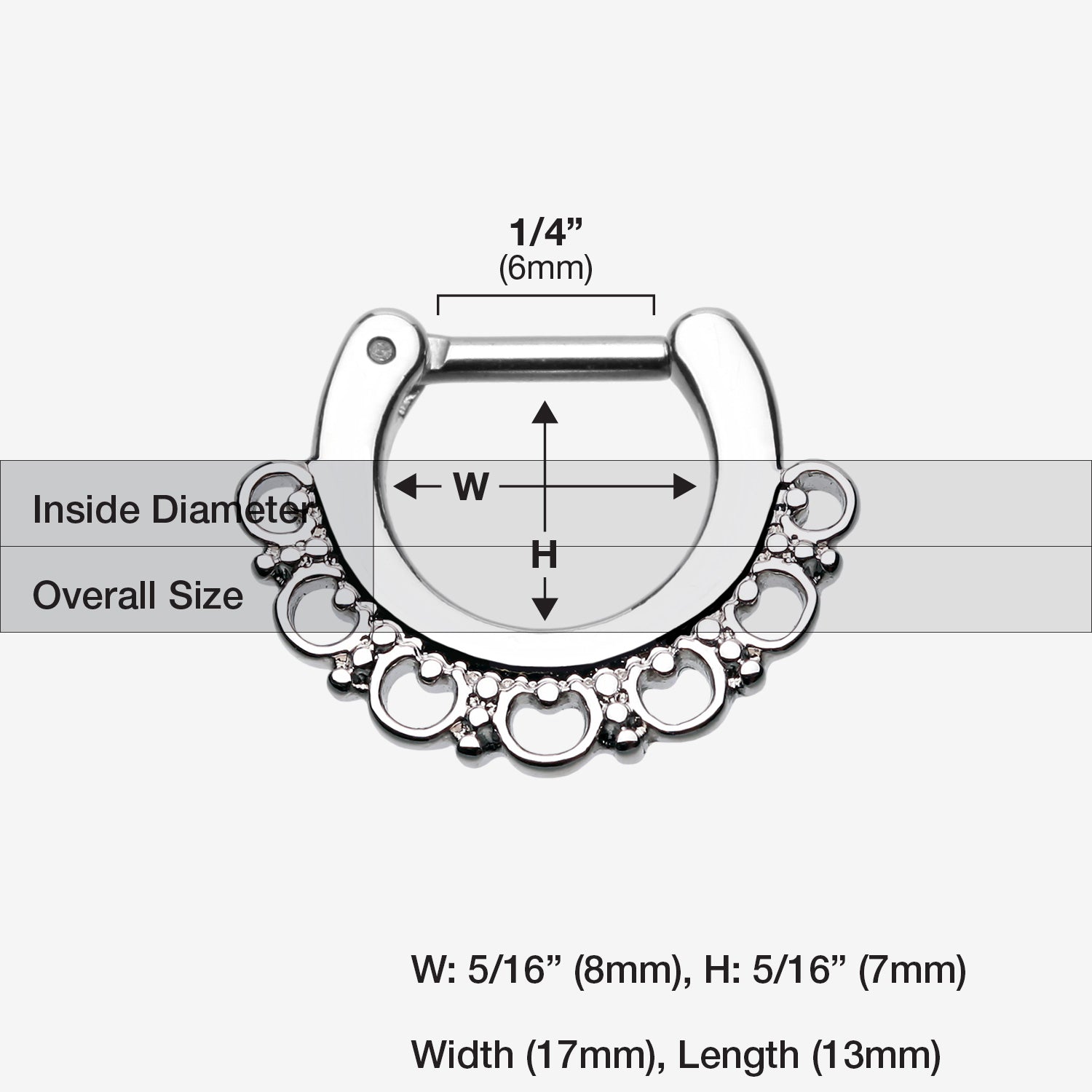 Detail View 1 of Majestic Ornate Filigree Septum Clicker-Steel