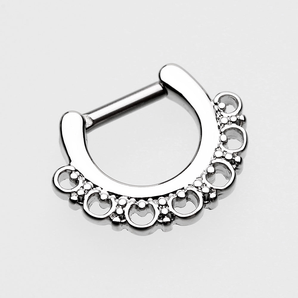 Detail View 2 of Majestic Ornate Filigree Septum Clicker-Steel