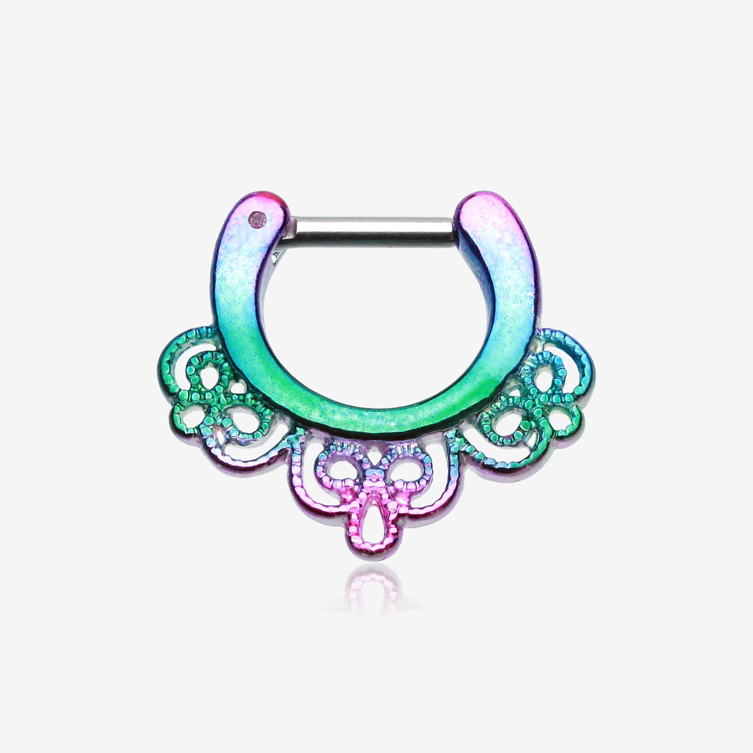 Rainbow Florid Filigree Septum Clicker-Rainbow