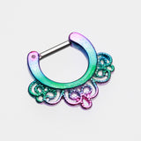 Detail View 2 of Rainbow Florid Filigree Septum Clicker-Rainbow