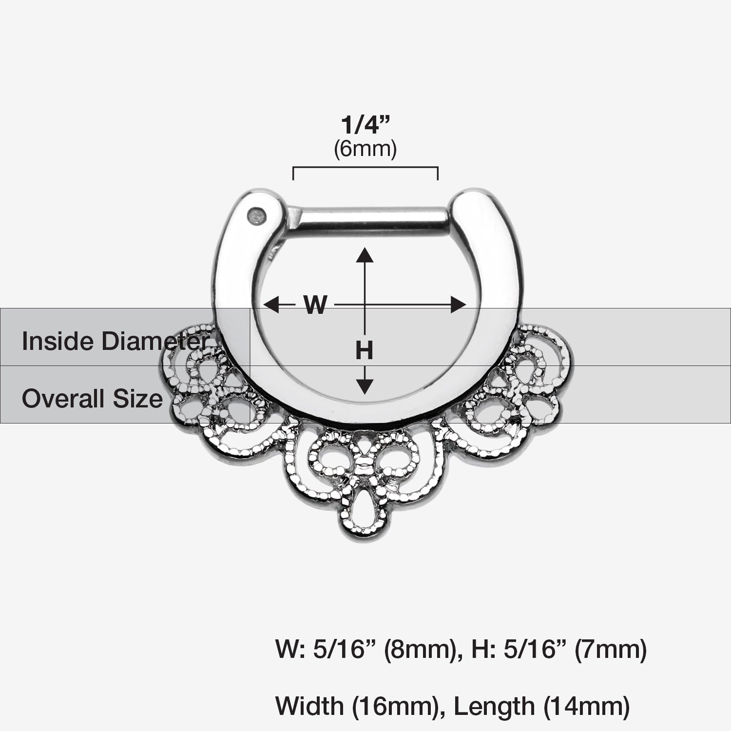 Detail View 1 of Florid Filigree Septum Clicker-Steel