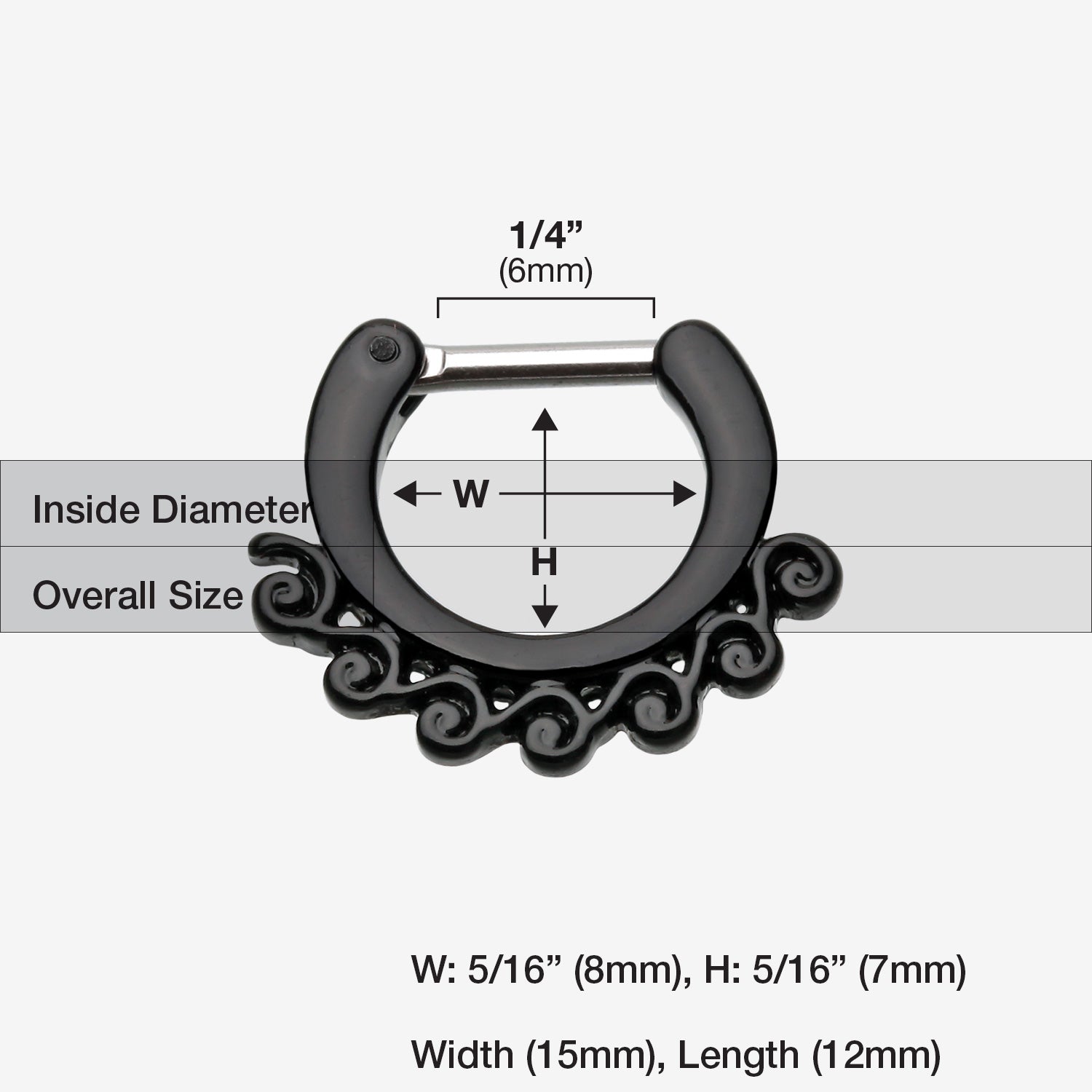 Detail View 1 of Colorline Tidal Wave Filigree Septum Clicker-Black