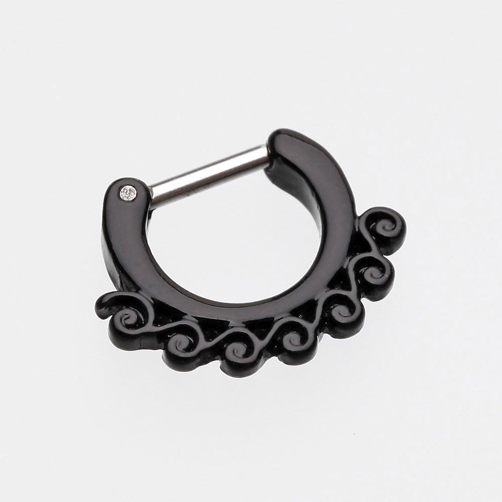 Detail View 2 of Colorline Tidal Wave Filigree Septum Clicker-Black