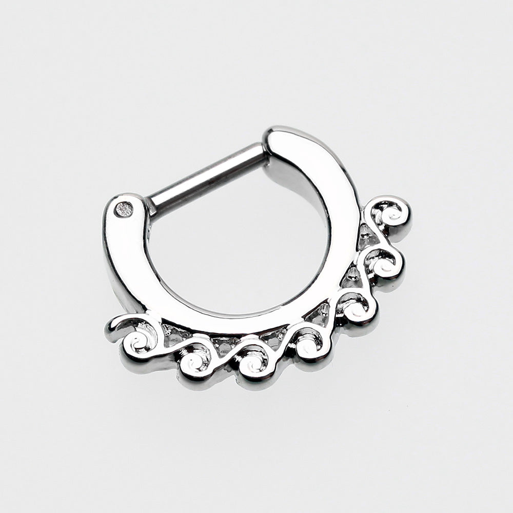 Detail View 2 of Tidal Wave Filigree Septum Clicker-Steel