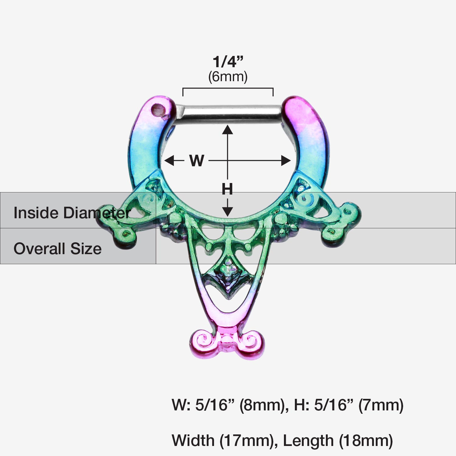 Detail View 1 of Colorline Amarhus Tribal Filigree Septum Clicker-Rainbow