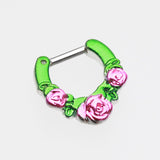Detail View 2 of Colorline Rose Garden Icon Septum Clicker-Green/Pink