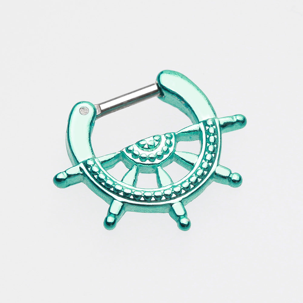 Detail View 2 of Colorline Nautical Wheel Septum Clicker-Teal