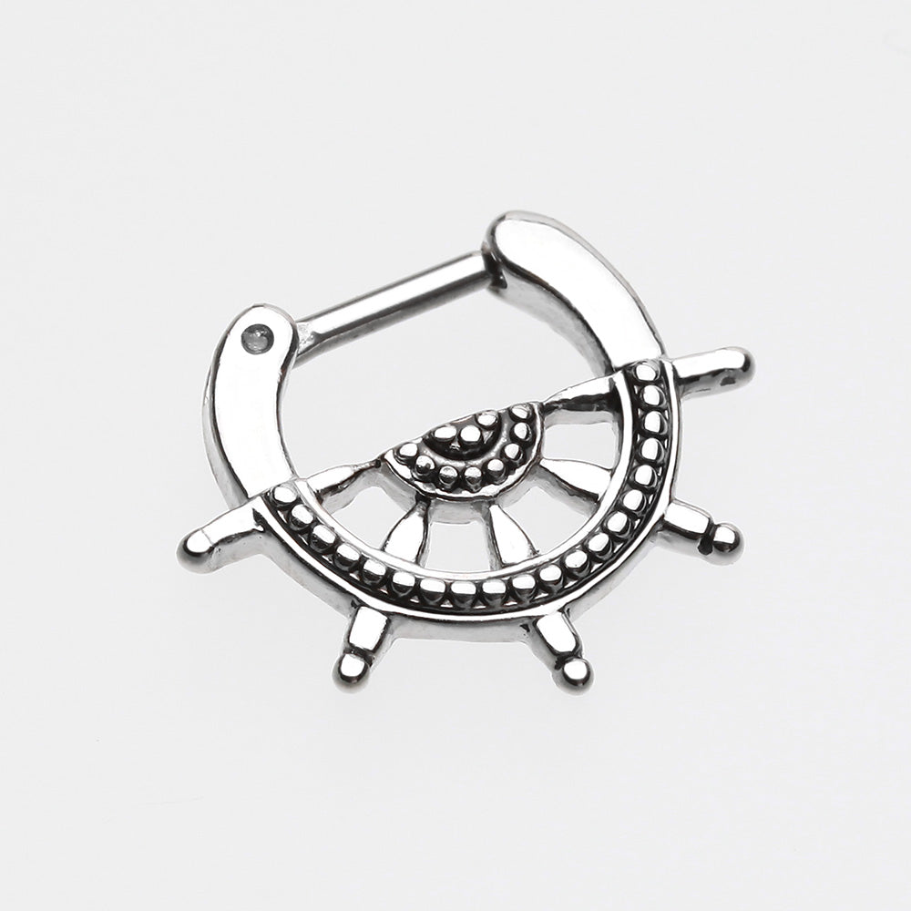 Detail View 2 of Classic Nautical Wheel Septum Clicker-Steel