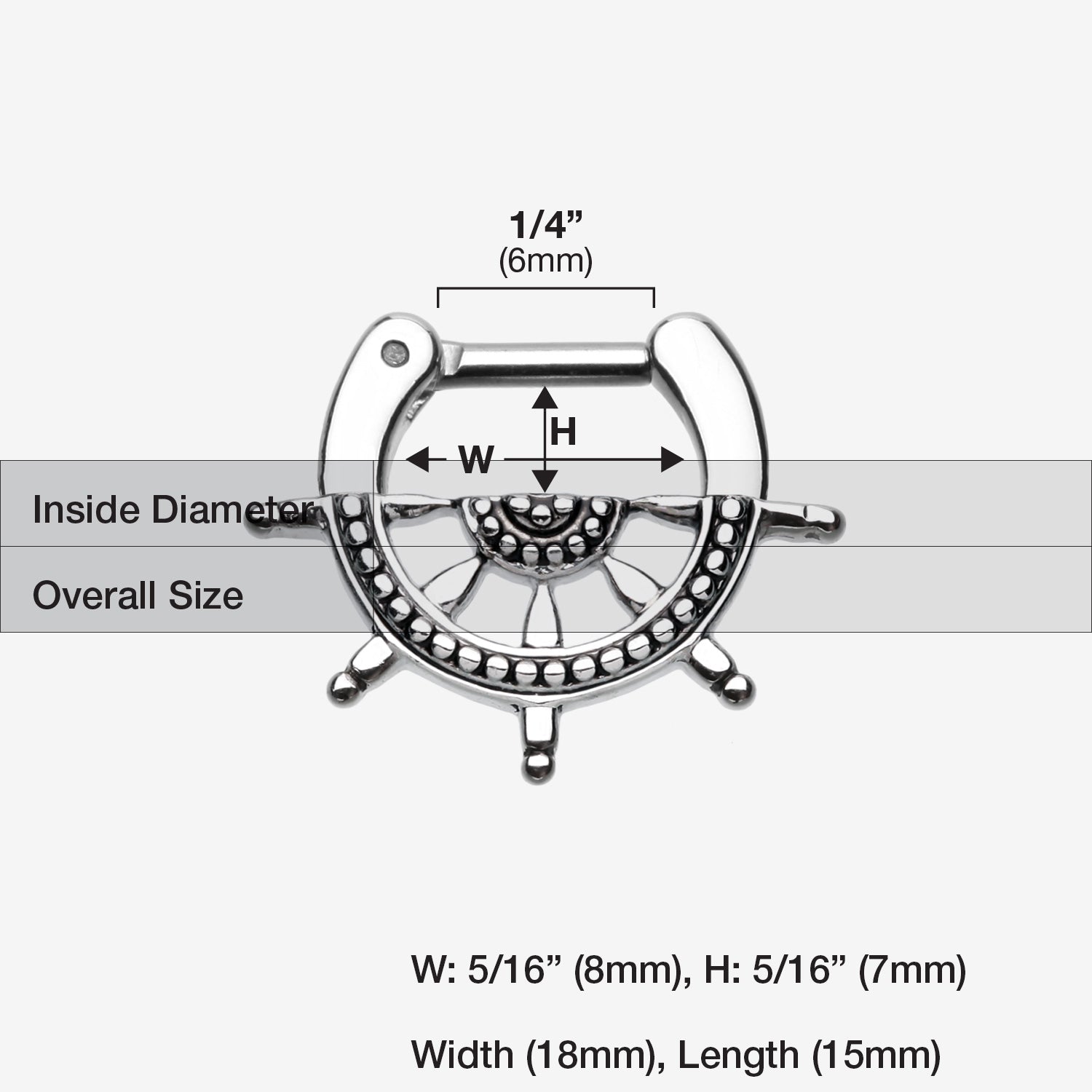 Detail View 1 of Classic Nautical Wheel Septum Clicker-Steel