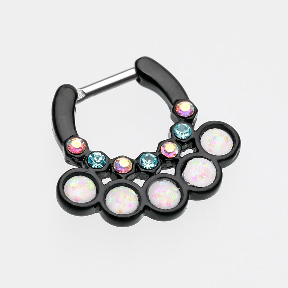Detail View 2 of Colorline Opal Aureole Gemina Septum Clicker-Black/Aurora Borealis/White