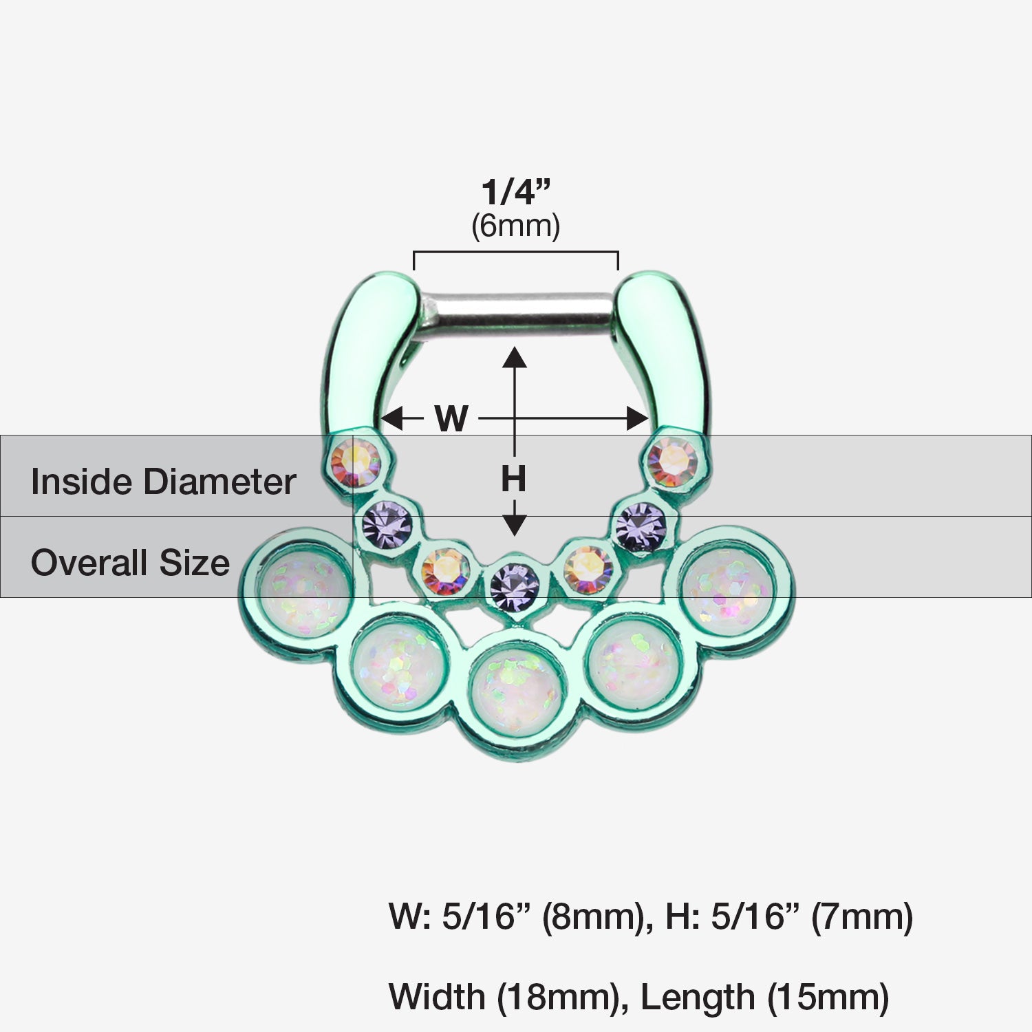 Detail View 1 of Colorline Opal Aureole Gemina Septum Clicker-Teal/Aurora Borealis/White