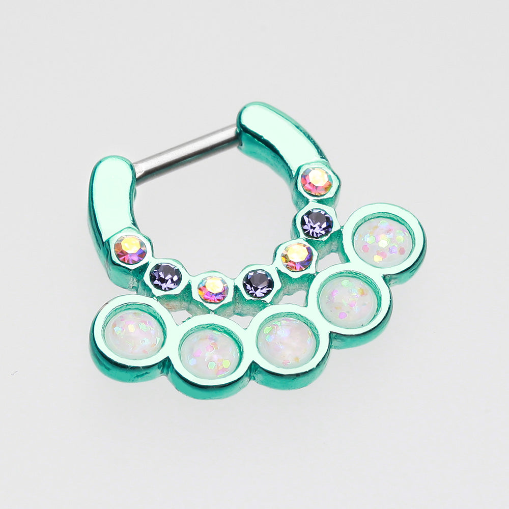 Detail View 2 of Colorline Opal Aureole Gemina Septum Clicker-Teal/Aurora Borealis/White
