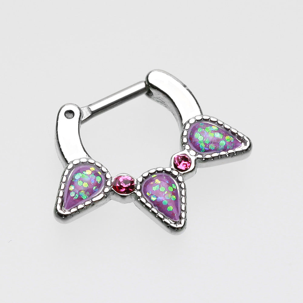 Detail View 2 of Opal Sparkle Trident Septum Clicker-Purple