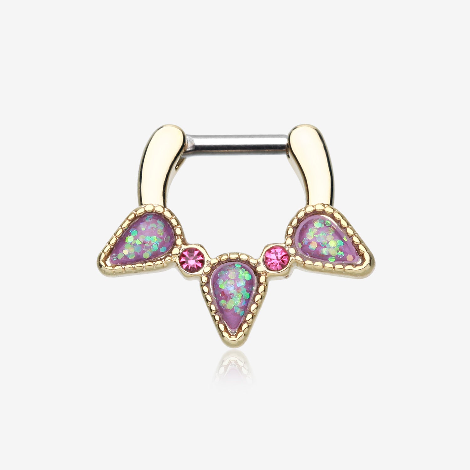 Golden Opal Sparkle Trident Septum Clicker-Purple