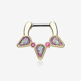 Golden Opal Sparkle Trident Septum Clicker-Purple