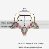 Detail View 1 of Golden Opal Sparkle Trident Septum Clicker-Purple