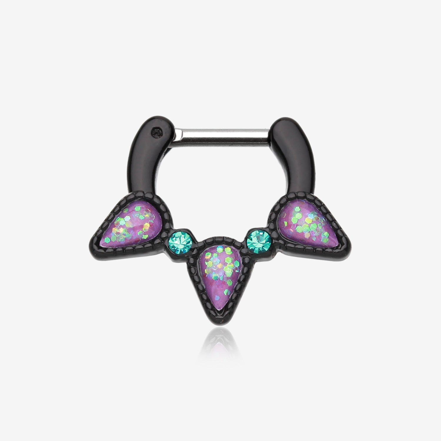 Colorline Opal Sparkle Trident Septum Clicker-Black/Teal