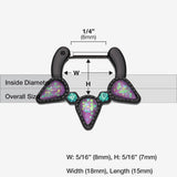 Detail View 1 of Colorline Opal Sparkle Trident Septum Clicker-Black/Teal