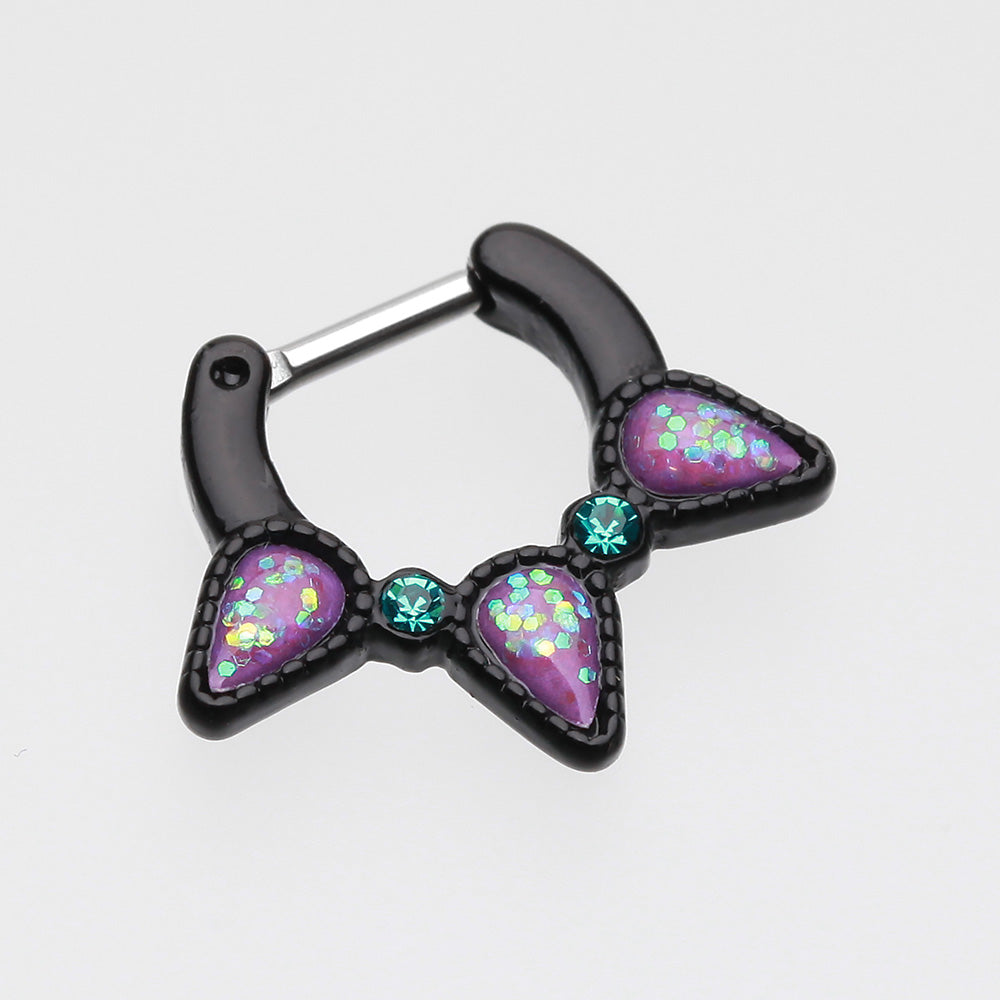Detail View 2 of Colorline Opal Sparkle Trident Septum Clicker-Black/Teal