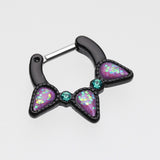 Detail View 2 of Colorline Opal Sparkle Trident Septum Clicker-Black/Teal