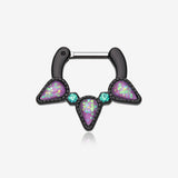 Colorline Opal Sparkle Trident Septum Clicker-Black/Teal