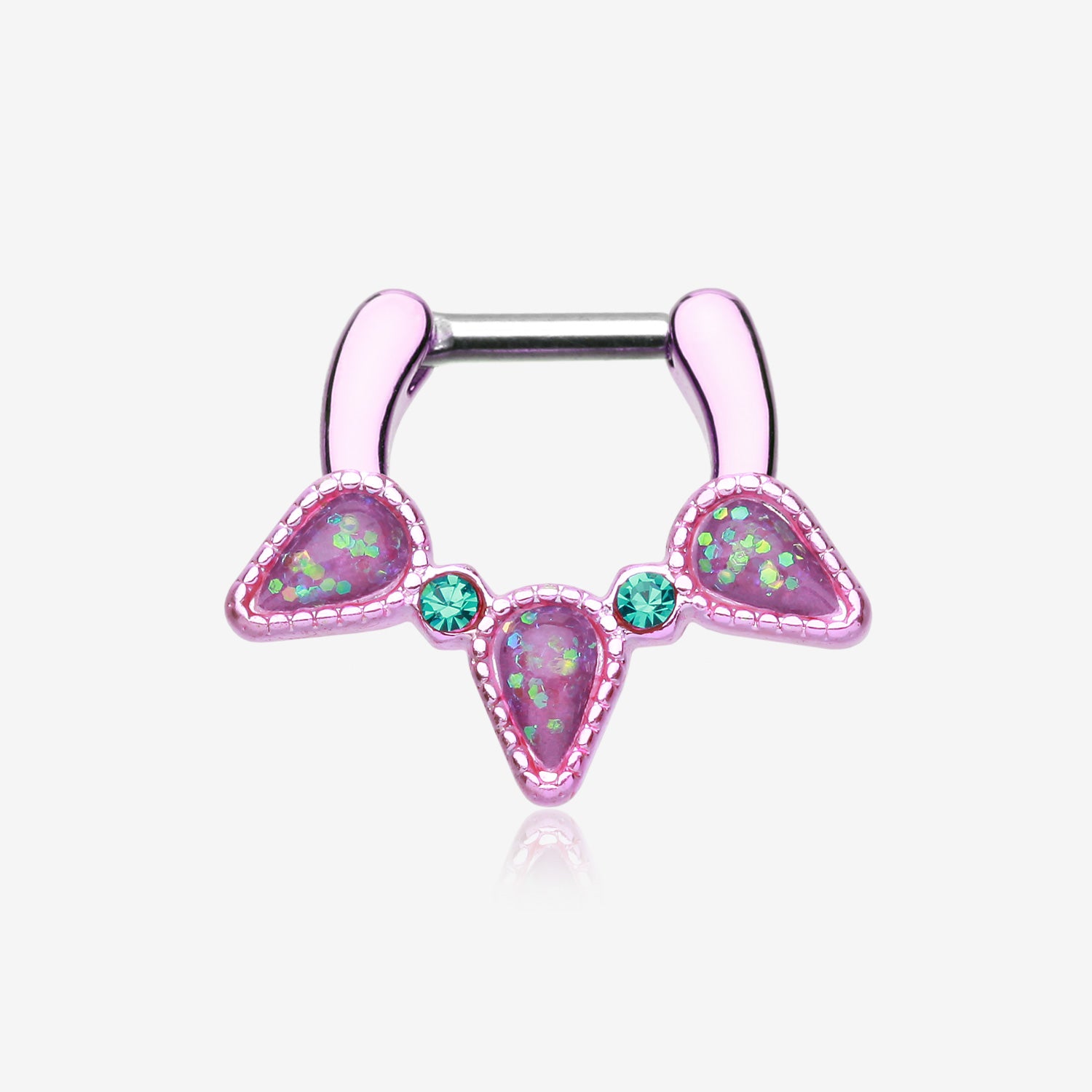 Colorline Opal Sparkle Trident Septum Clicker-Pink/Teal