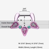 Detail View 1 of Colorline Opal Sparkle Trident Septum Clicker-Pink/Teal