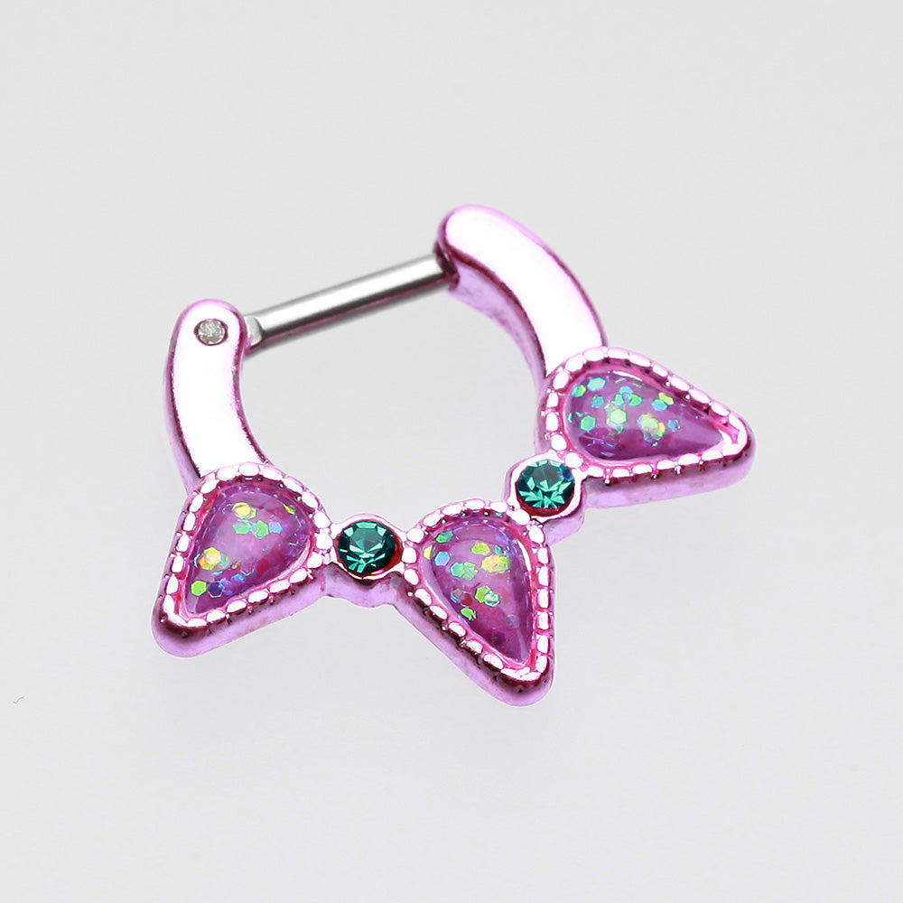 Detail View 2 of Colorline Opal Sparkle Trident Septum Clicker-Pink/Teal