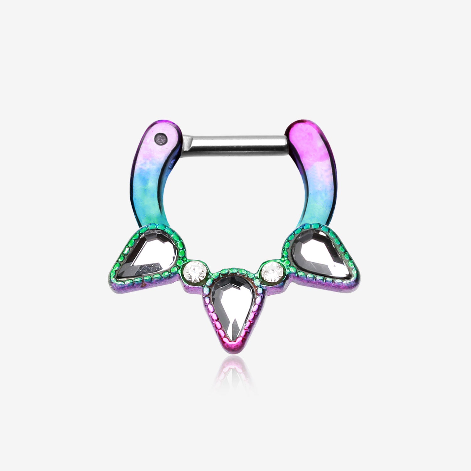 Colorline Sparkle Trident Septum Clicker-Rainbow/Clear
