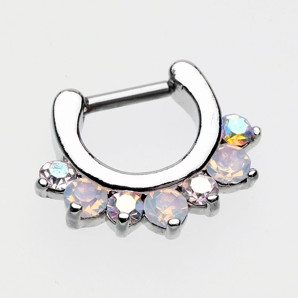 Detail View 2 of Opalite Sparkle Deuce Septum Clicker Ring-Aurora Borealis/White