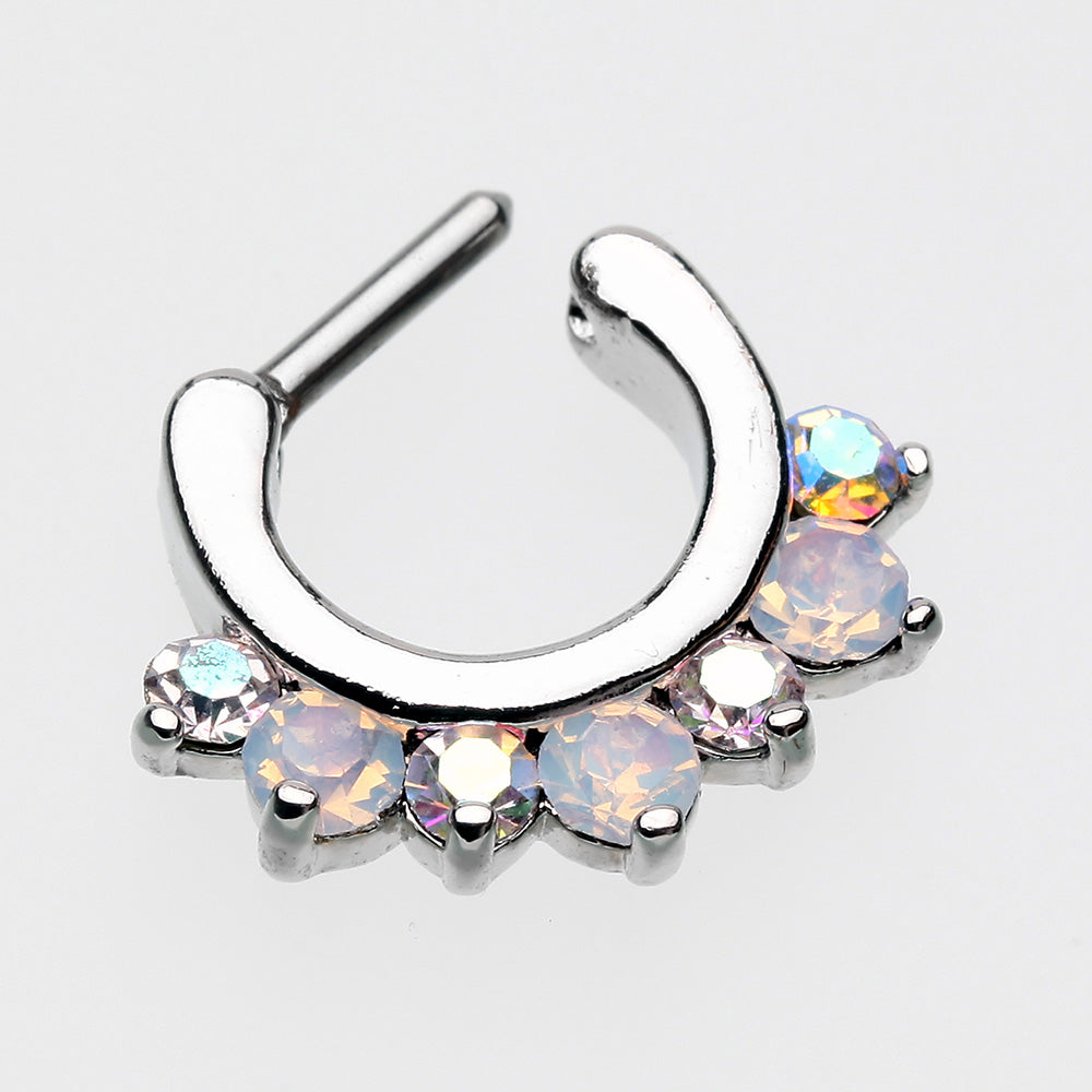 Detail View 3 of Opalite Sparkle Deuce Septum Clicker Ring-Aurora Borealis/White
