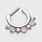 Detail View 3 of Opalite Sparkle Deuce Septum Clicker Ring-Aurora Borealis/White
