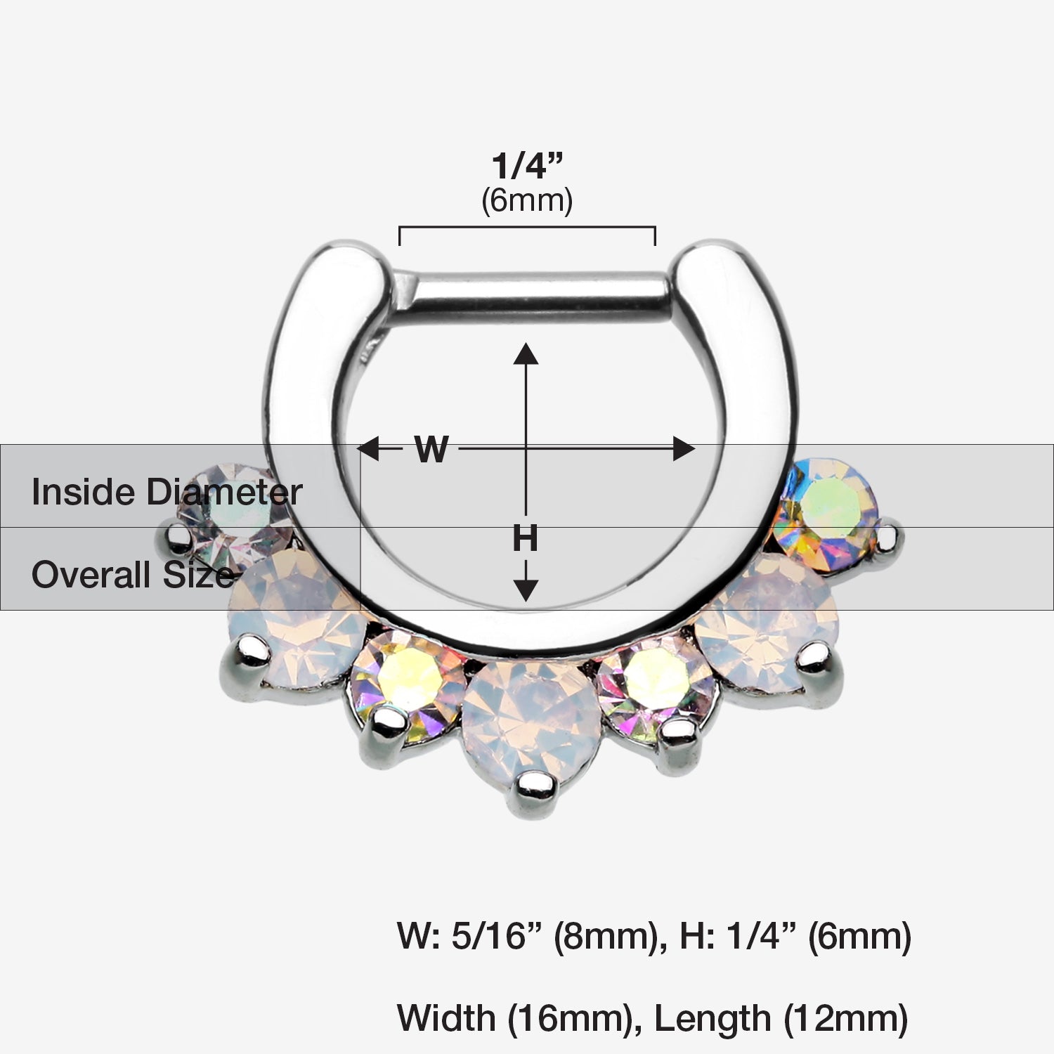 Detail View 1 of Opalite Sparkle Deuce Septum Clicker Ring-Aurora Borealis/White