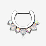 Opalite Sparkle Deuce Septum Clicker Ring-Aurora Borealis/White
