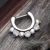 Detail View 4 of Opalite Sparkle Deuce Septum Clicker Ring-Aurora Borealis/White