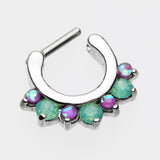 Detail View 3 of Opal Sparkle Deuce Septum Clicker Ring-Green/Purple