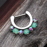 Detail View 4 of Opal Sparkle Deuce Septum Clicker Ring-Green/Purple