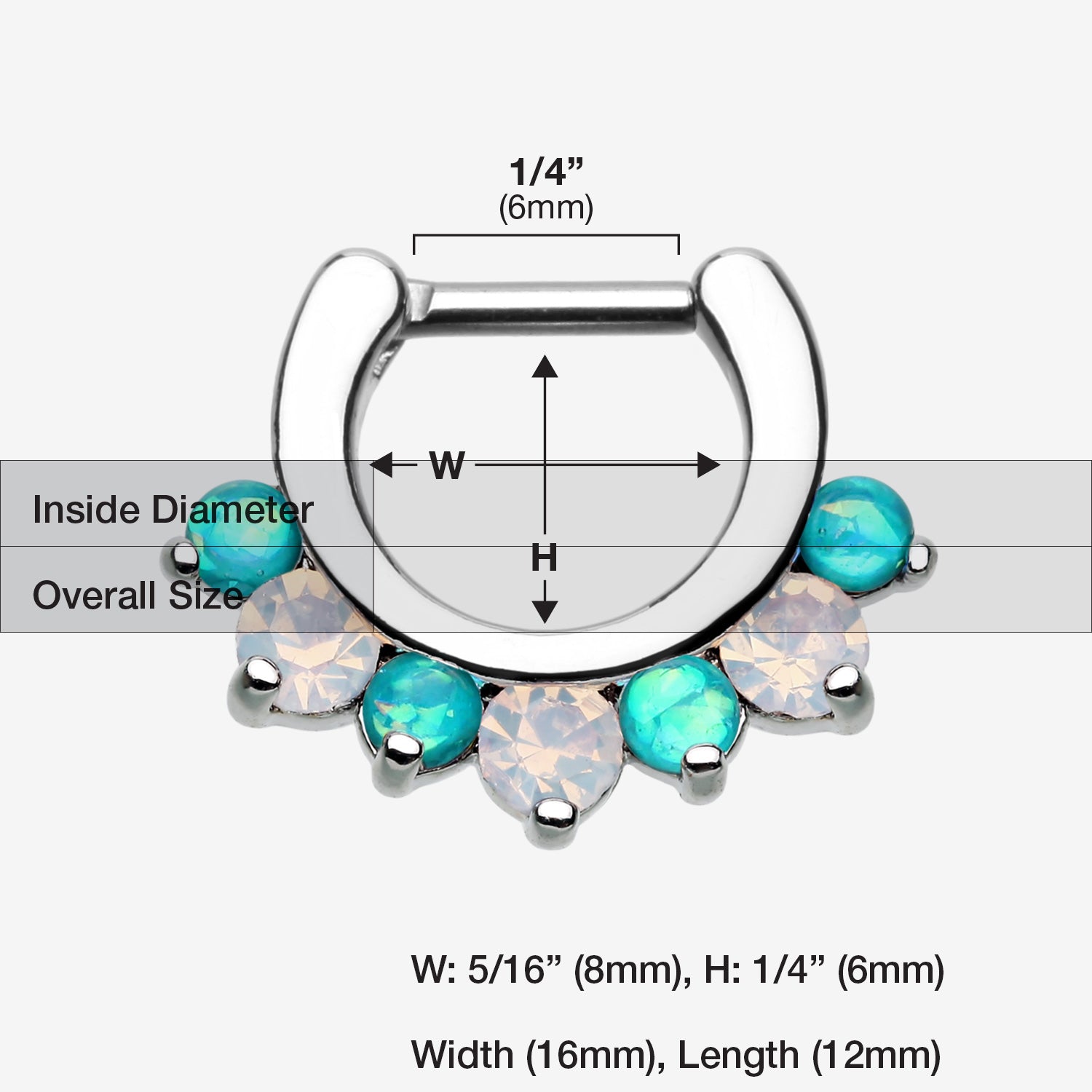 Detail View 1 of Opal Sparkle Deuce Septum Clicker Ring-Teal/White
