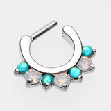 Detail View 3 of Opal Sparkle Deuce Septum Clicker Ring-Teal/White