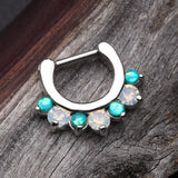 Detail View 4 of Opal Sparkle Deuce Septum Clicker Ring-Teal/White
