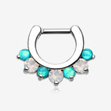 Opal Sparkle Deuce Septum Clicker Ring-Teal/White