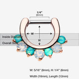 Detail View 1 of Rose Gold Opal Sparkle Deuce Septum Clicker Ring-Teal/White