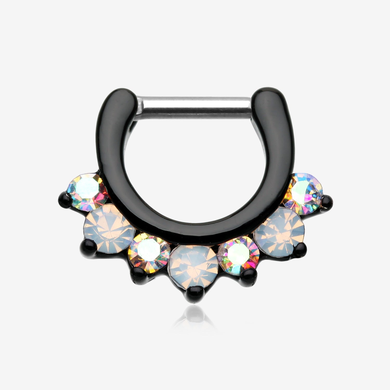 Blackline Opalite Sparkle Deuce Septum Clicker Ring-Black/Aurora Borealis/White