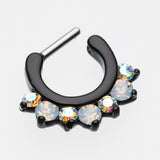 Detail View 3 of Blackline Opalite Sparkle Deuce Septum Clicker Ring-Black/Aurora Borealis/White