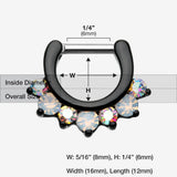 Detail View 1 of Blackline Opalite Sparkle Deuce Septum Clicker Ring-Black/Aurora Borealis/White
