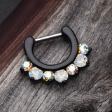 Detail View 4 of Blackline Opalite Sparkle Deuce Septum Clicker Ring-Black/Aurora Borealis/White