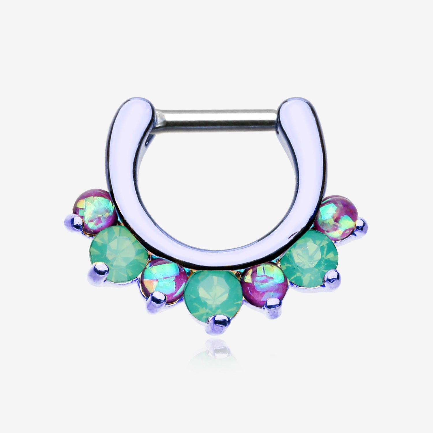 Colorline Opal Sparkle Deuce Septum Clicker Ring-Purple/Green/Purple