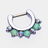 Detail View 2 of Colorline Opal Sparkle Deuce Septum Clicker Ring-Purple/Green/Purple