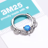 Detail View 3 of Fire Opal Sparkle Turan Clicker Hoop Ring-Blue Opal